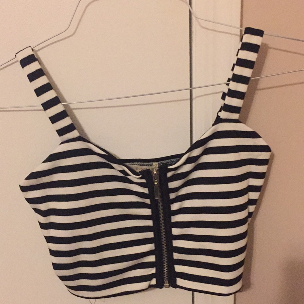 E&M Striped Zippered Crop Top